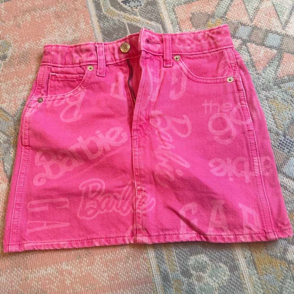 GAP x Barbie Pink logo denim skirt in size 10